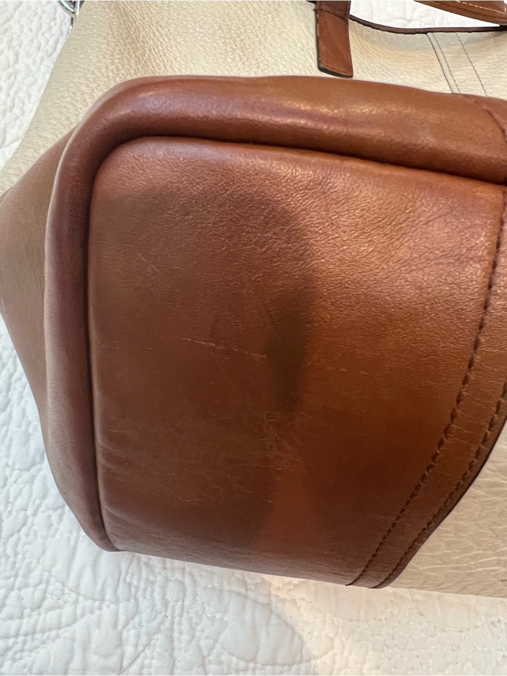 Coach Cream and Brown Leather Two-Tone Tote - Picture 5 of 15